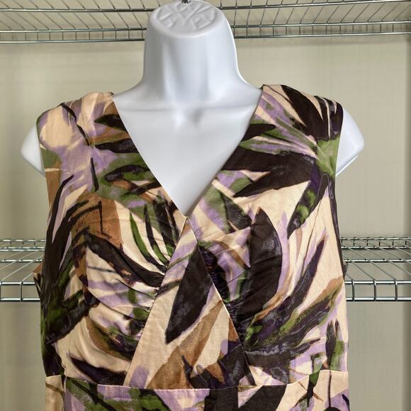 Banana Republic Palm Frond Print Linen Dress Size 6 White Lotus Vibes Preppy - Picture 3 of 13